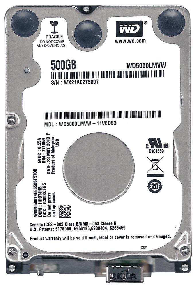 WD5000LMVW-11VEDS3 Western Digital 500GB 5400RPM USB 3.0 2.5-inch Internal Hard Drive