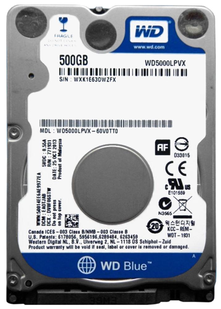 WD5000LPVX-60V0TT0 Western Digital Blue 500GB 5400RPM SATA 6Gbps 8MB Cache 2.5-inch Internal Hard Drive
