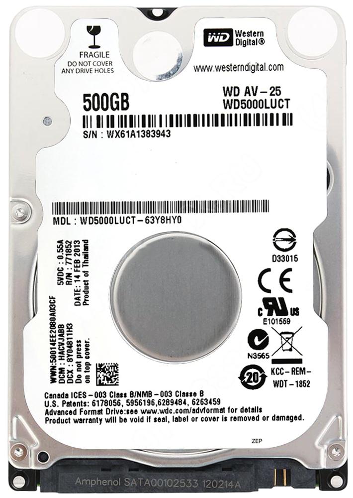 WD5000LUCT-63Y8HY0 Western Digital AV-25 500GB 5400RPM SATA 3Gbps 16MB Cache 2.5-inch Internal Hard Drive