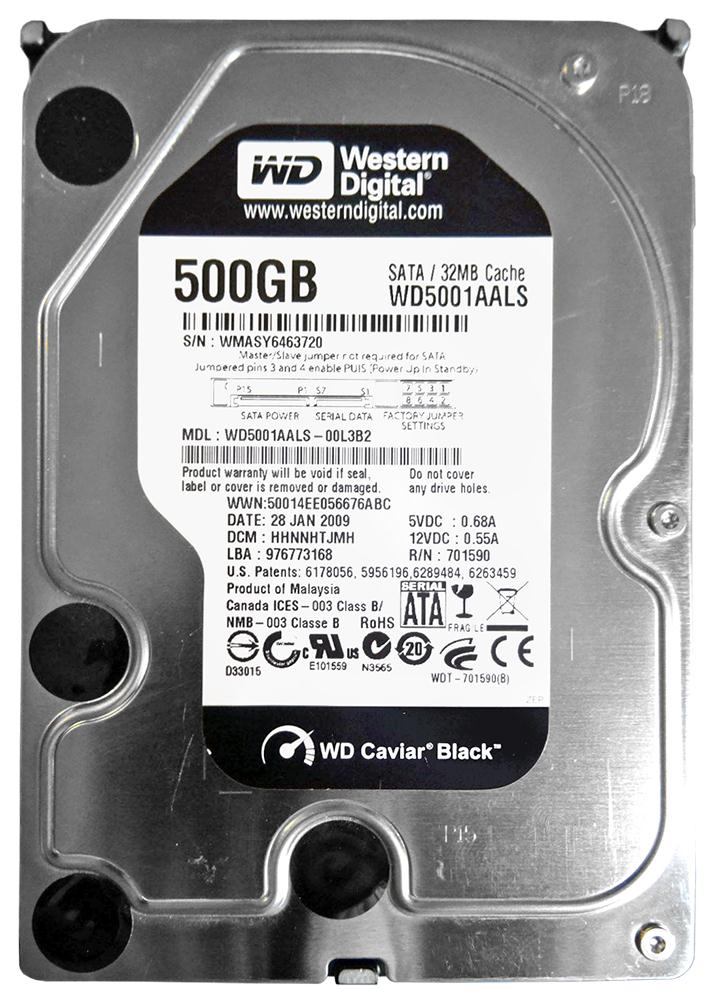 WD5001AALS Western Digital Caviar Black 500GB 7200RPM SATA 3Gbps 32MB Cache 3.5-inch Internal Hard Drive
