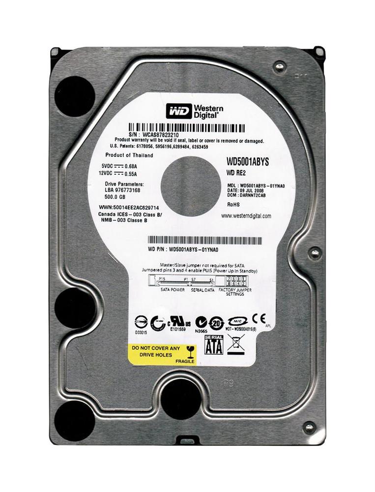WD5001ABYS-01YNA0-PC Western Digital RE2 500GB 7200RPM SATA 3Gbps 16MB Cache 3.5-inch Internal Hard Drive