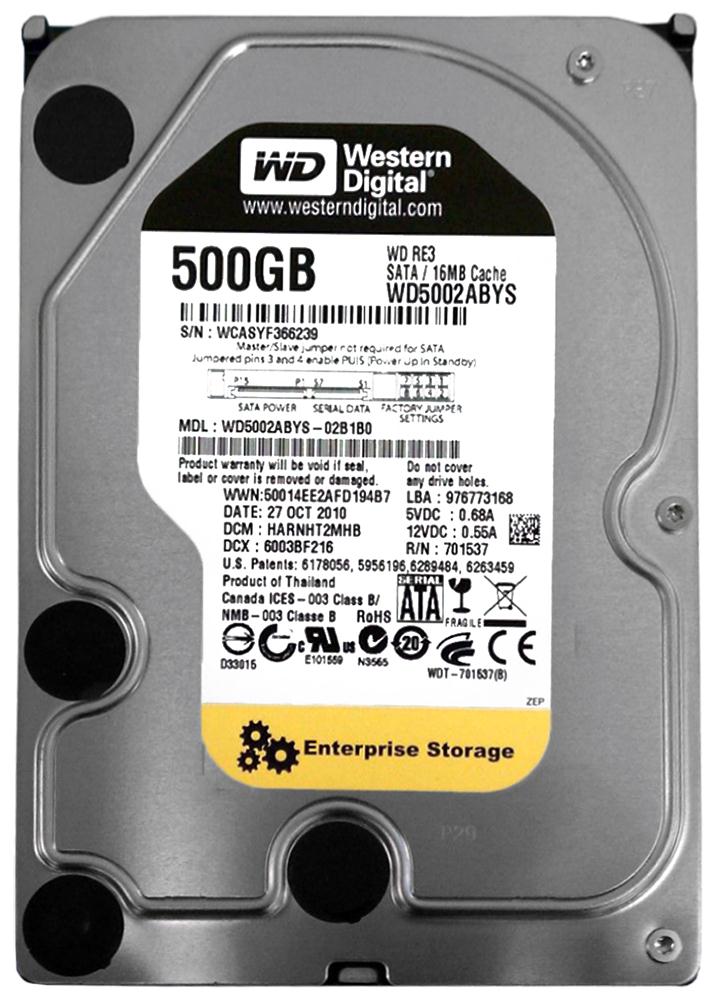 WD5002ABYS-02B1B0 Western Digital RE3 500GB 7200RPM SATA 3Gbps 16MB Cache 3.5-inch Internal Hard Drive