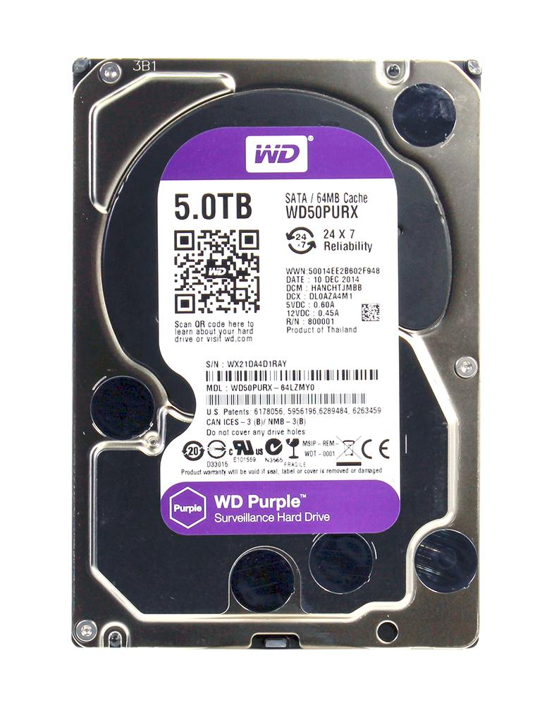 WD50PURX Western Digital Purple 5TB 5400RPM SATA 6Gbps 64MB Cache 3.5-inch Internal Hard Drive