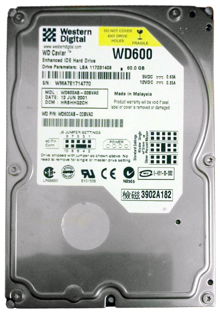 WD600AB Western Digital Caviar 60GB 5400RPM ATA-100 2MB Cache 3.5-inch Internal Hard Drive