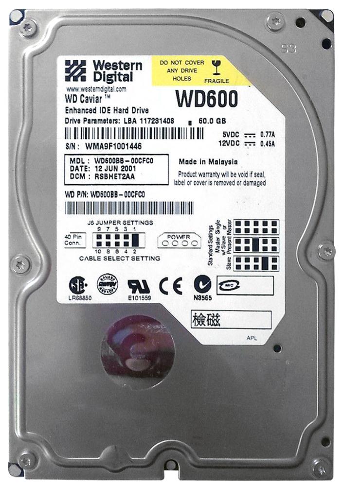 WD600BB Western Digital Caviar 60GB 7200RPM ATA-100 2MB Cache 3.5-inch Internal Hard Drive
