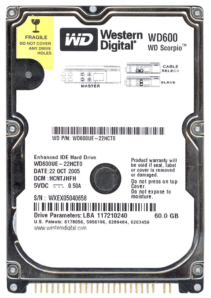 WD600UE Western Digital Scorpio 60GB 5400RPM ATA-100 2MB Cache 2.5-inch Internal Hard Drive