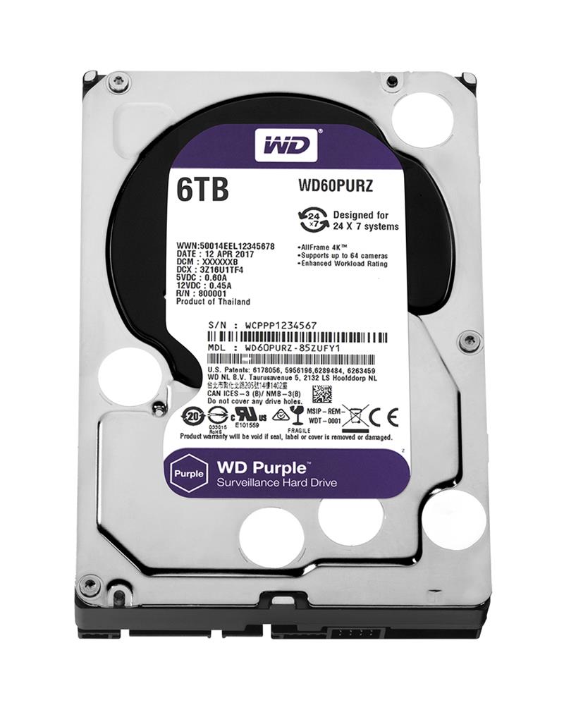 WD60PURZ-85ZUFY1 Western Digital Purple 6TB SATA 6.0 Gbps Hard Drive