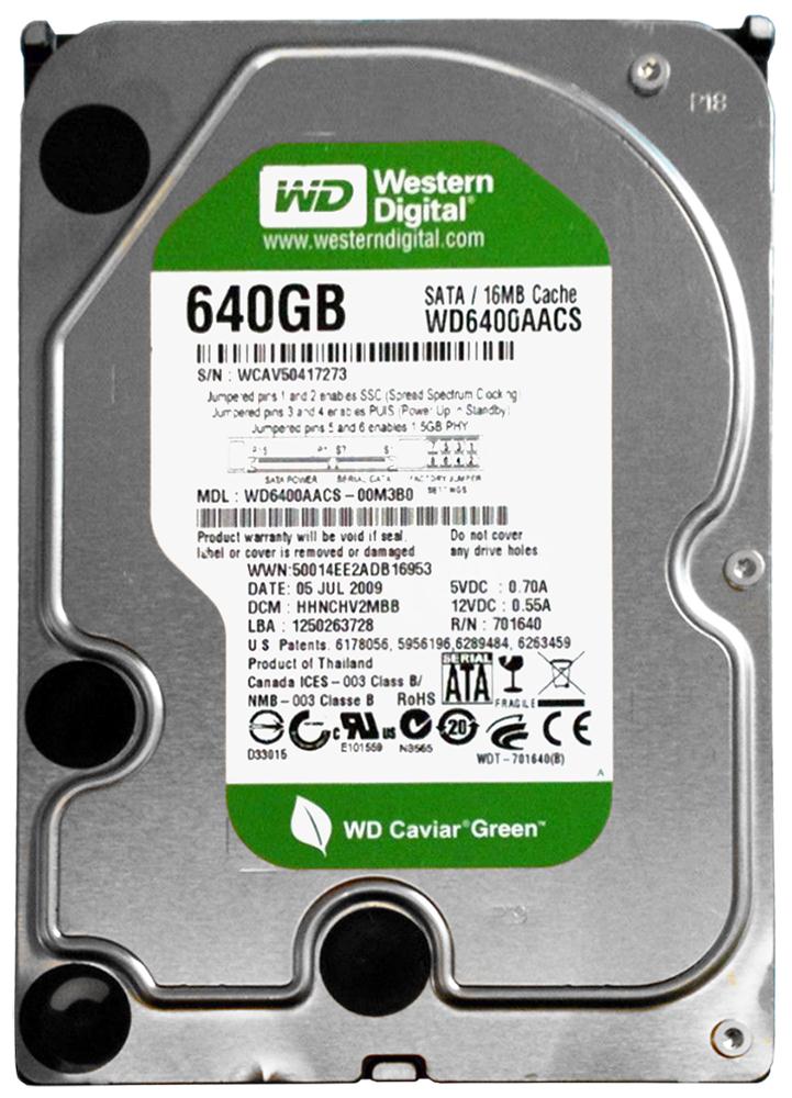 WD6400AACS Western Digital Caviar Green 640GB 5400RPM SATA 3Gbps 16MB Cache 3.5-inch Internal Hard Drive