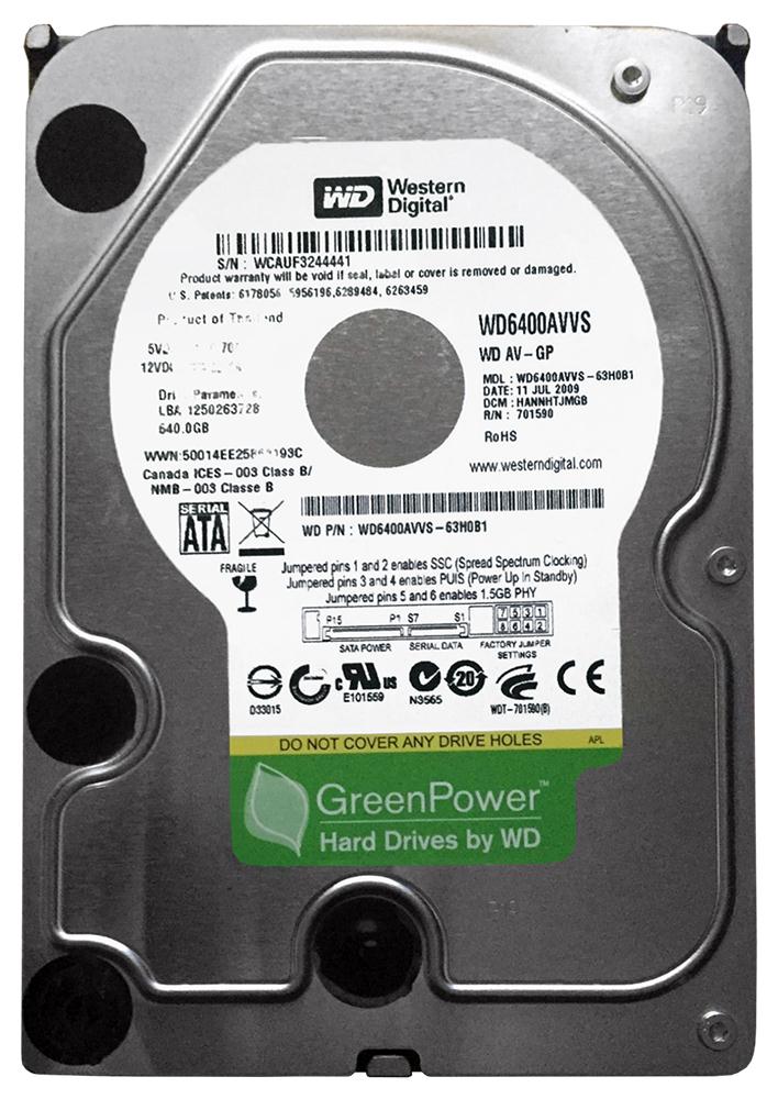 WD6400AVVS-63H0B1 Western Digital AV-GP 640GB 5400RPM SATA 3Gbps 8MB Cache 3.5-inch Internal Hard Drive