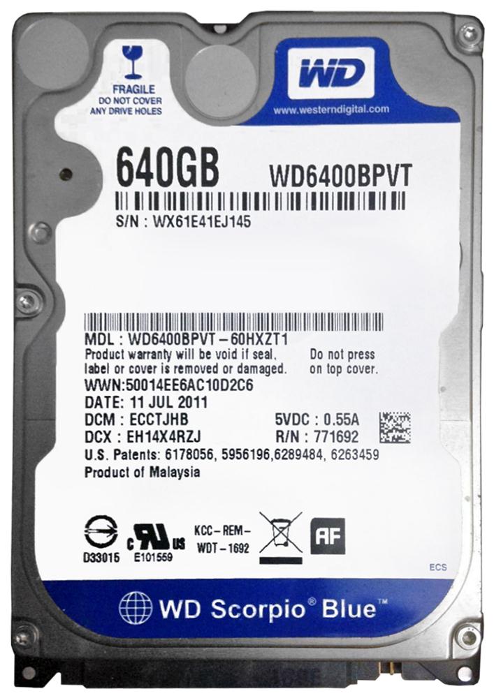 WD6400BPVT Western Digital Scorpio 640GB SATA 3.0 Gbps Hard Drive 
