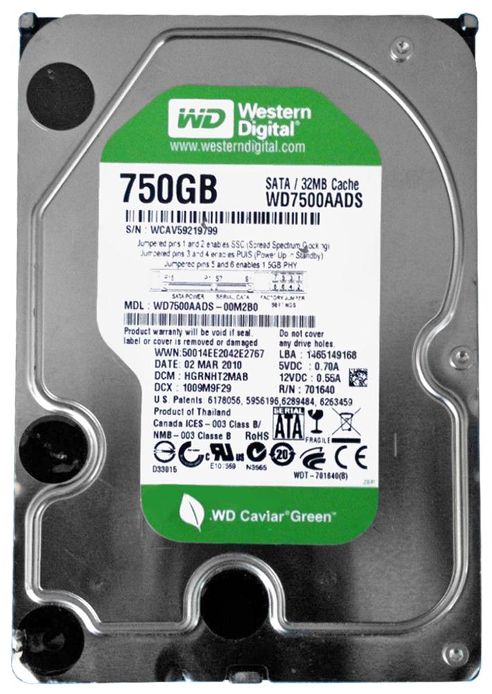 WD7500AADS-00M2B0 Western Digital Caviar Green 750GB 5400RPM SATA 3Gbps 32MB Cache 3.5-inch Internal Hard Drive