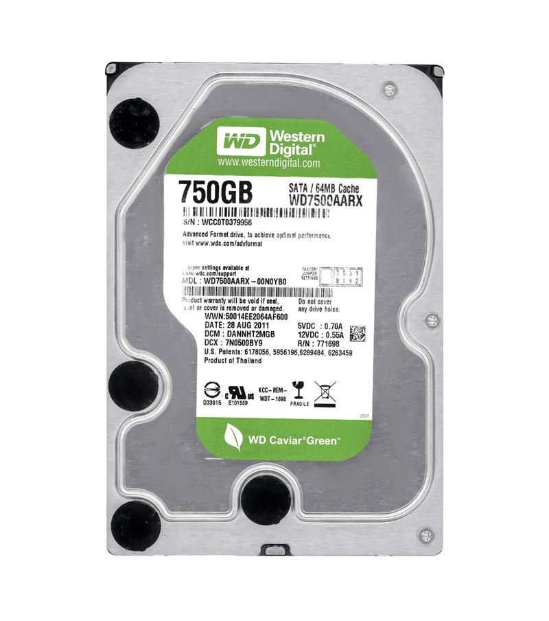 WD7500AARX-OONOYBO Western Digital Caviar Green 750GB 5400RPM SATA 6Gbps 64MB Cache 3.5-inch Internal Hard Drive