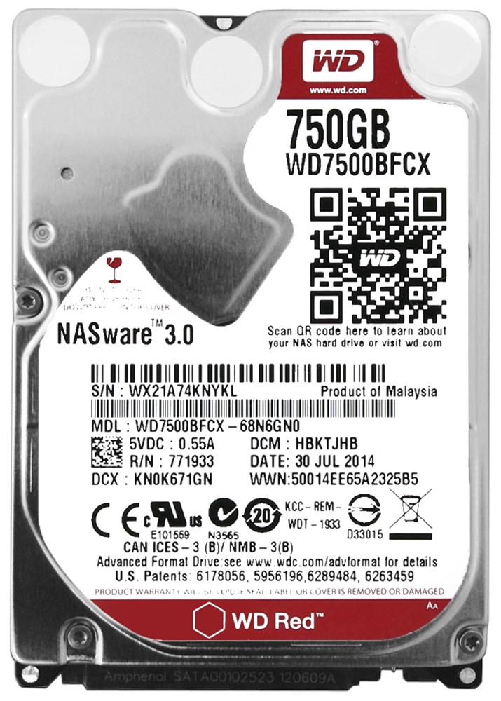 WD7500BFCX Western Digital Red 750GB 5400RPM SATA 6Gbps 16MB Cache 2.5-inch Internal Hard Drive