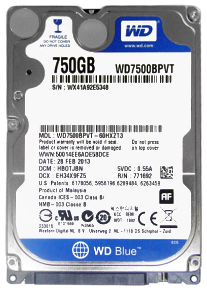WD7500BPVT Western Digital Scorpio Blue 750GB 5400RPM SATA 3Gbps 8MB Cache 2.5-inch Internal Hard Drive