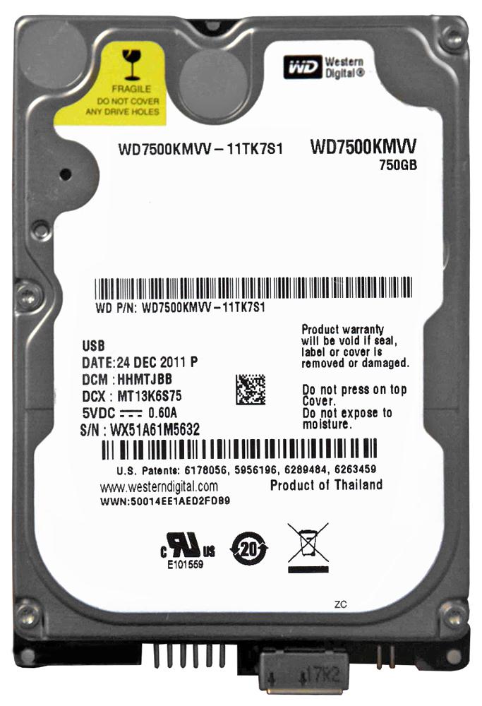 WD7500KMVV-11TK7S1 Western Digital 750GB 5400RPM USB 2.0 2.5-inch Internal Hard Drive for My Passport Essential (Refurbished)
