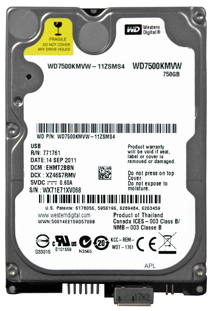 WD7500KMVW-11ZSMS4 Western Digital 750GB 5400RPM USB 3.0 2.5-inch Internal Hard Drive