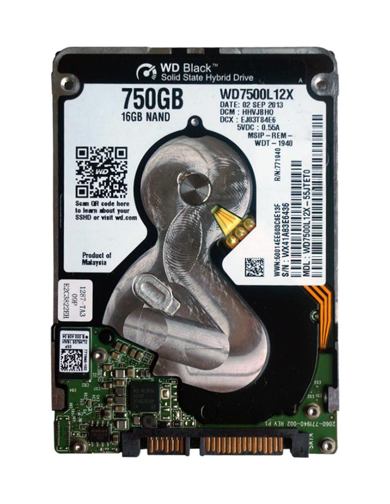 WD7500L12X-55JTET0 Western Digital Black SSHD 750GB 5400RPM SATA 6Gbps 16MB Cache 16GB NAND SSD 2.5-inch Internal Hybrid Hard Drive