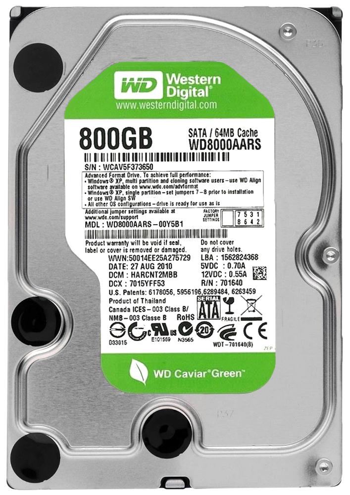 WD8000AARS Western Digital Caviar Green 800GB 5400RPM SATA 3Gbps 64MB Cache 3.5-inch Internal Hard Drive