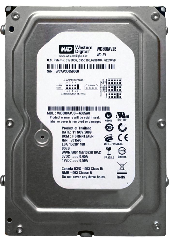 WD800AVJB Western Digital AV 80GB 7200RPM ATA-100 8MB Cache 3.5-inch Internal Hard Drive