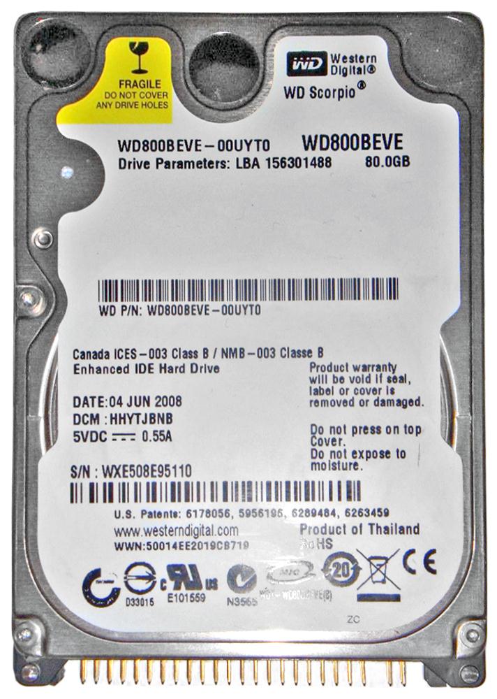 WD800BEVE-00UYT0 Western Digital Scorpio Blue 80GB 5400RPM ATA-100 8MB Cache 2.5-inch Internal Hard Drive