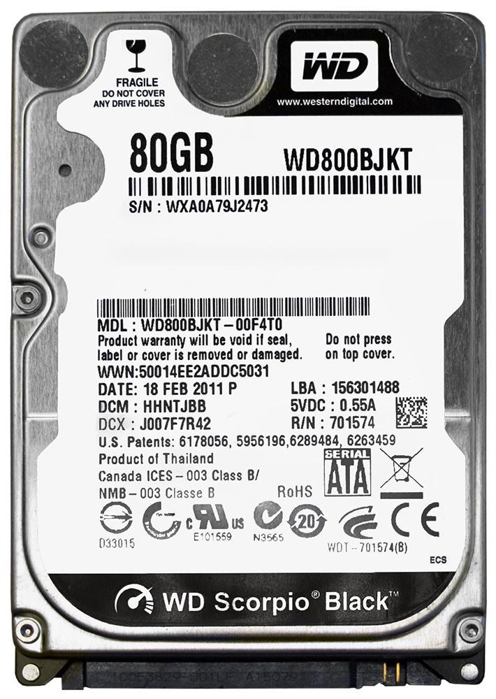 WD800BJKT Western Digital Scorpio Black 80GB 7200RPM SATA 3Gbps 16MB Cache 2.5-inch Internal Hard Drive