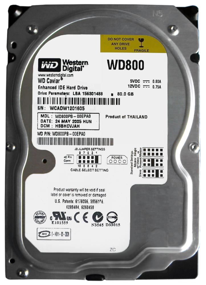 WD800PB Western Digital Caviar 80GB 7200RPM ATA-100 8MB Cache 3.5-inch Internal Hard Drive