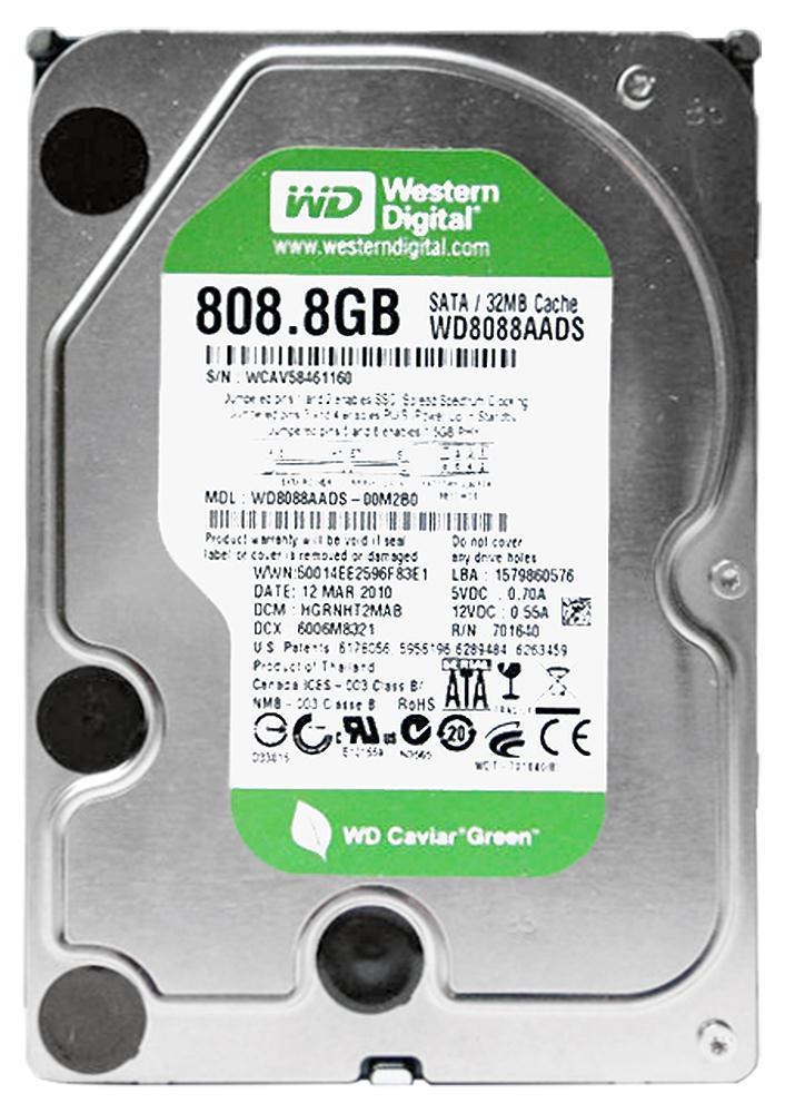 WD8088AADS-OOM2BO Western Digital Caviar Green 808.8GB 5400RPM SATA 3Gbps 32MB Cache 3.5-inch Internal Hard Drive