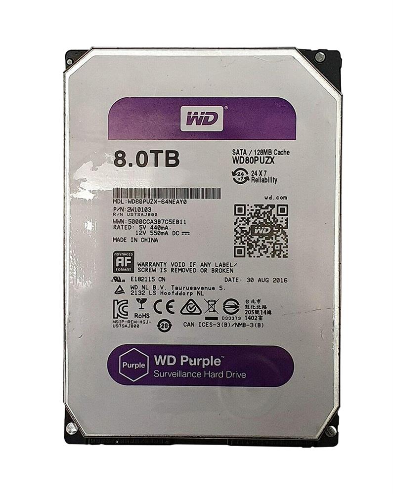 WD80PUZX-64NEAY0 Western Digital Purple 8TB 5400RPM SATA 6Gbps 128MB Cache 3.5-inch Internal Hard Drive