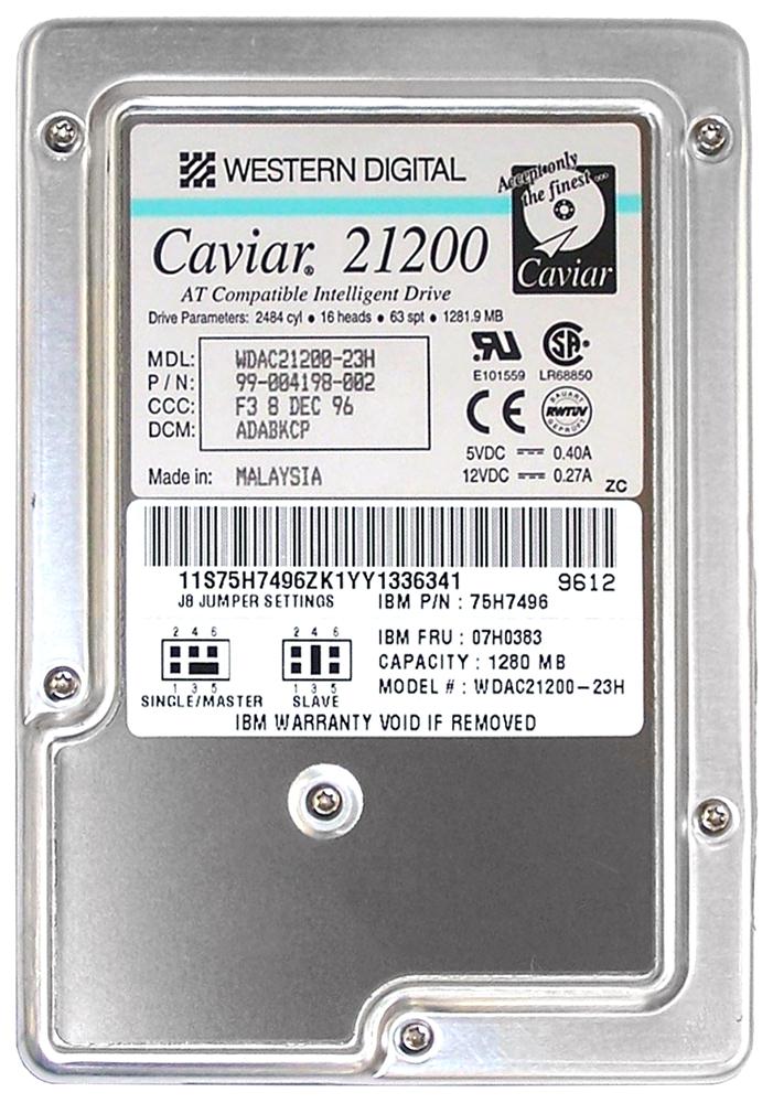 WDAC21200-23H Western Digital Caviar 1.2GB 5200RPM ATA/IDE 128KB Cache 3.5-inch Internal Hard Drive