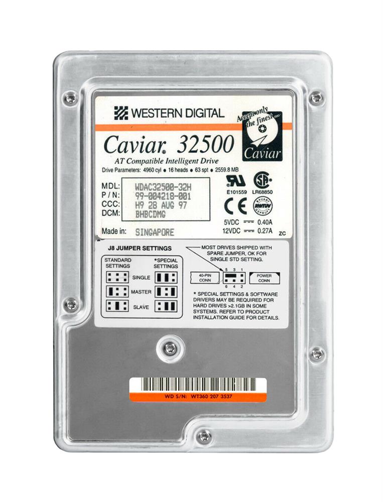 WDAC32500-32H Western Digital Caviar 2.5GB 5200RPM ATA/IDE 128KB Cache 3.5-inch Internal Hard Drive