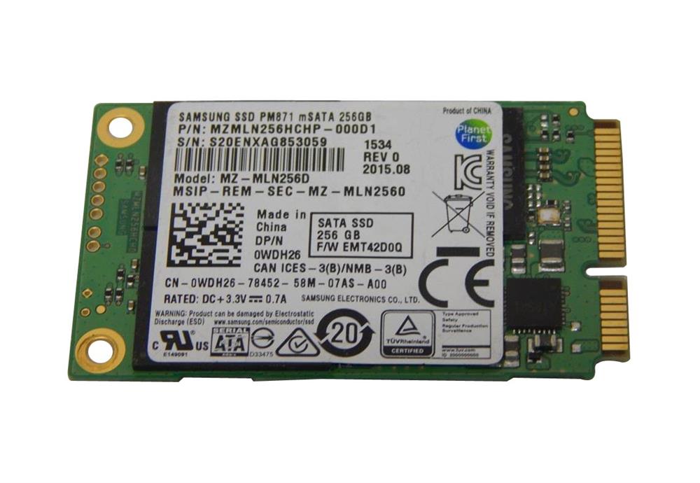 0WDH26 Dell 256GB TLC SATA 6Gbps mSATA Internal Solid State Drive for Alienware 13 R2 Laptops