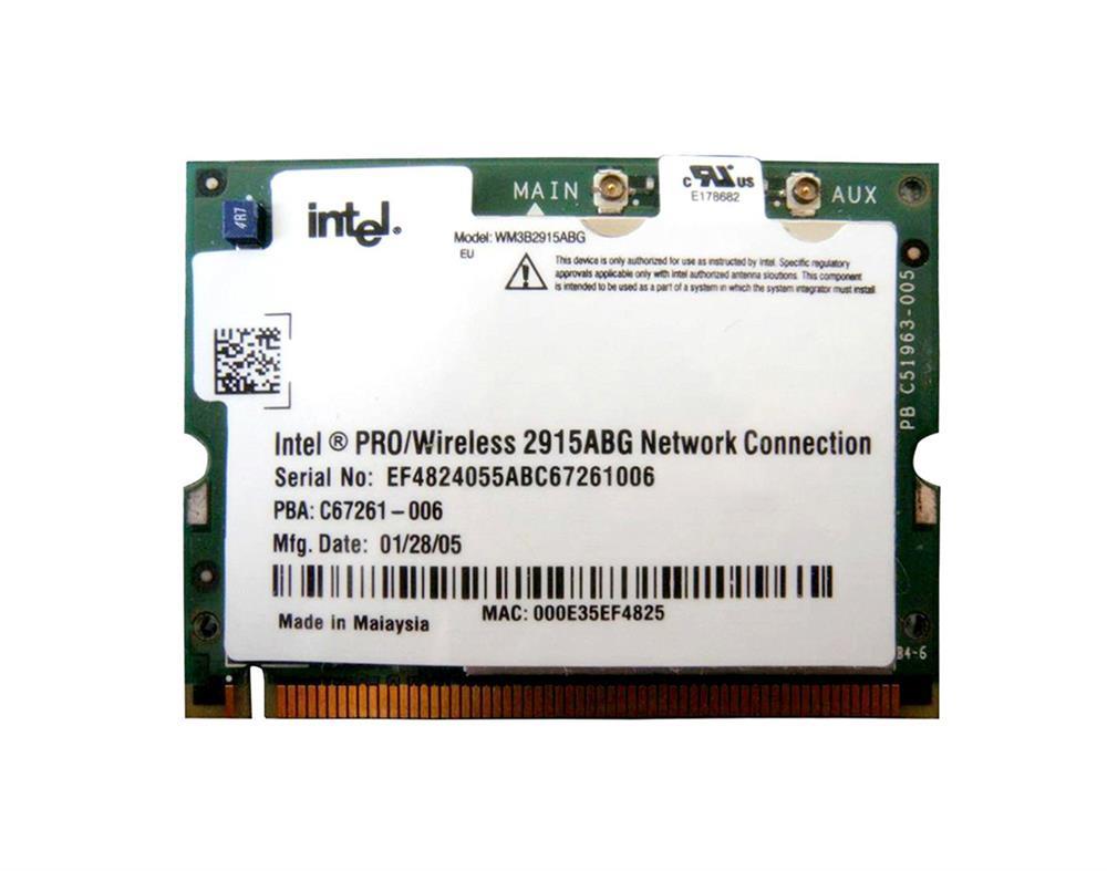 WM3B2915ABGNA Intel PRO/Wireless 2915ABG Dual Band 2.4GHz / 5GHz 54Mbps IEEE 802.11a/b/g Mini PCI Type 3B Wireless Network Adapter