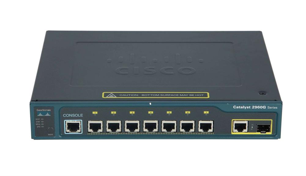 WS-C2960G-8TC-L= Cisco Catalyst 2960 7-Ports 10Base-T RJ-45 Manageable Layer2 Rack-mountable, Wall Mountable and Desktop Gigabit Ethernet Switch with 1x Shared SFP Slot (Refurbished)