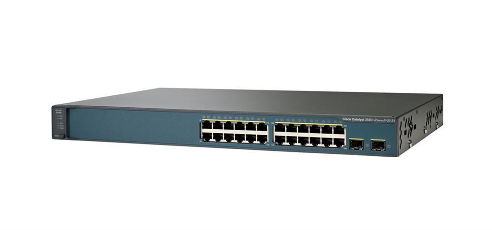 WS-C3560V224PSE Cisco Catalyst 3560V2 24-Ports 10/100Base-TX Rj-45 PoE Manageable Layer3 Rack-mountable 1U Switch with 2x SFP Ports Refurbished) (Refurbished)