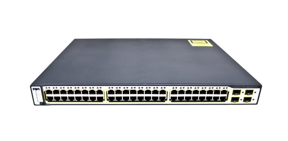 WS-C3750-48PS-S Cisco Catalyst 3750 48-Ports 10/100 RJ-45 PoE Managebale Layer3 Rack-mountable 1U Stackable Ethernet Switch with 4x SFP Ports (Refurbished)