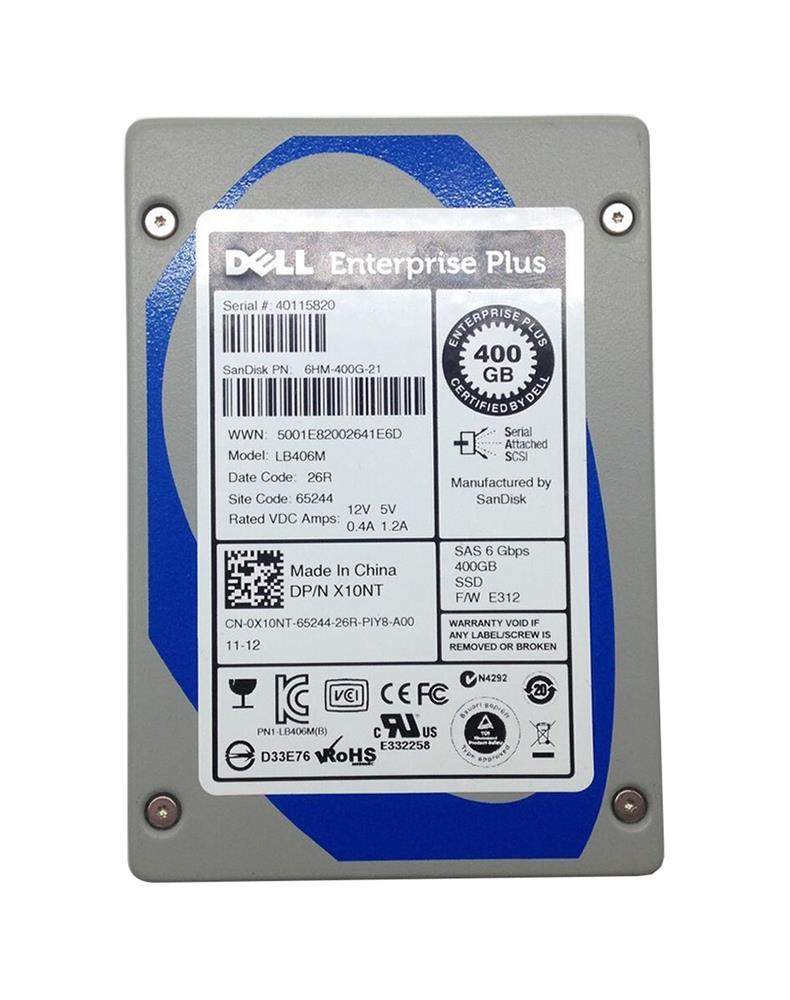 X10NT Dell Enterprise Plus 400GB MLC SAS 6Gbps 2.5-inch Internal Solid State Drive (SSD)