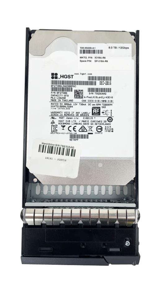 X318A NetApp 8TB 7200RPM SAS 12Gbps 3.5-inch Internal Hard Drive with Tray for DS4246