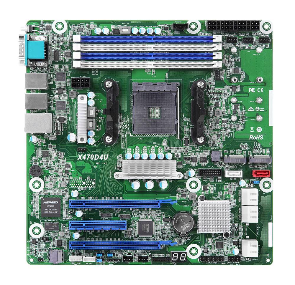 X470D4U ASRock Socket AM4 AMD Promontory X470 Chipset AMD Ryzen Series Processors Support DDR4 4x DIMM 6x SATA3 6.0Gb/s Micro-ATX Server Motherboard (Refurbished)