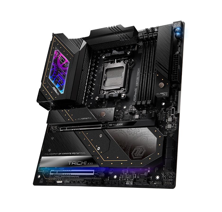 X870E Taichi ASRock Socket AM5 AMD X870E Chipset AMD Ryzen 9000, 8000 and 7000 Series Processors Support DDR5 4x DIMM 6x SATA3 6.0Gb/s E-ATX Motherboard (Refurbished)