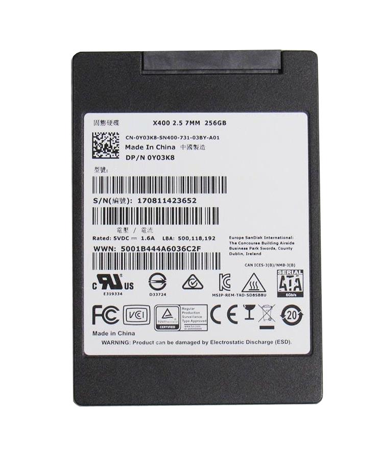 Y03K8 Dell 256GB MLC SATA 6Gbps 2.5-inch Internal Solid State Drive (SSD)