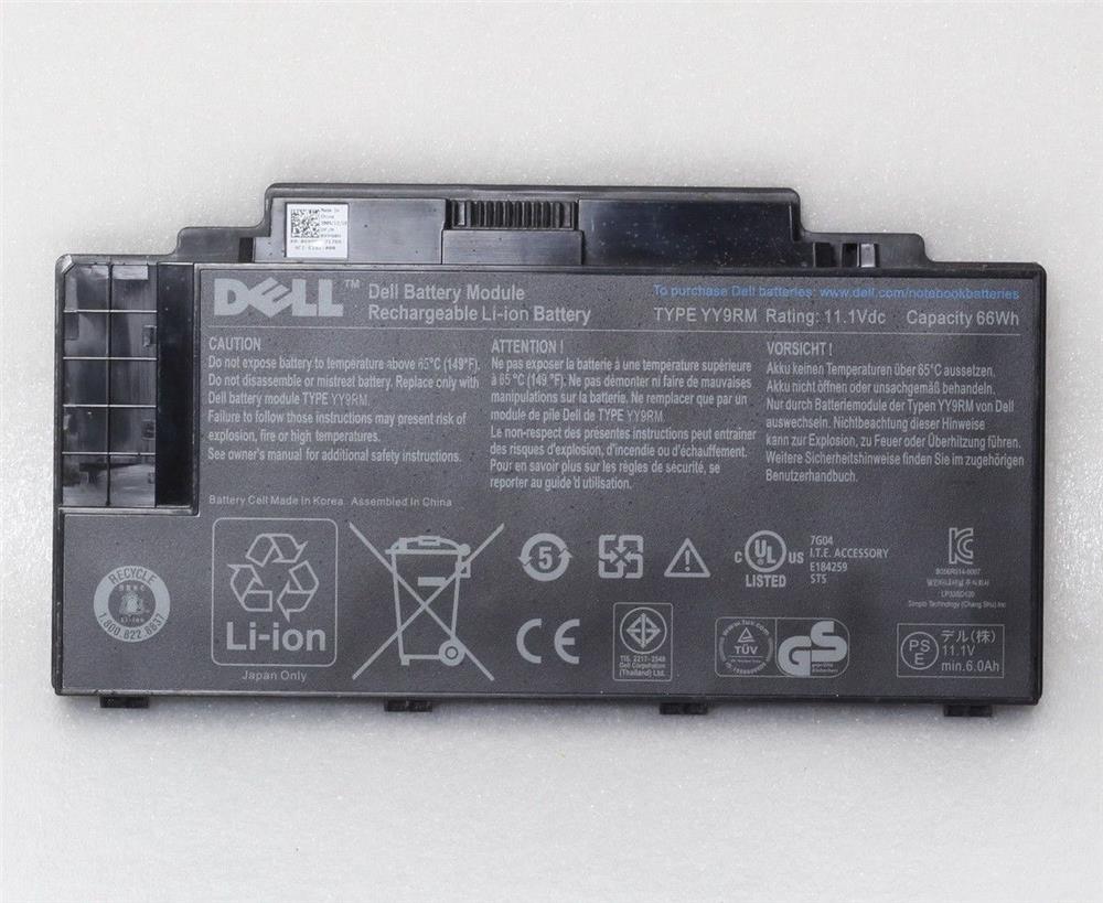 YY9RM Dell 6-Cell 11.1V 66WHr Lithium-Ion Battery for Studio 1569, 15z Series (Refurbished)