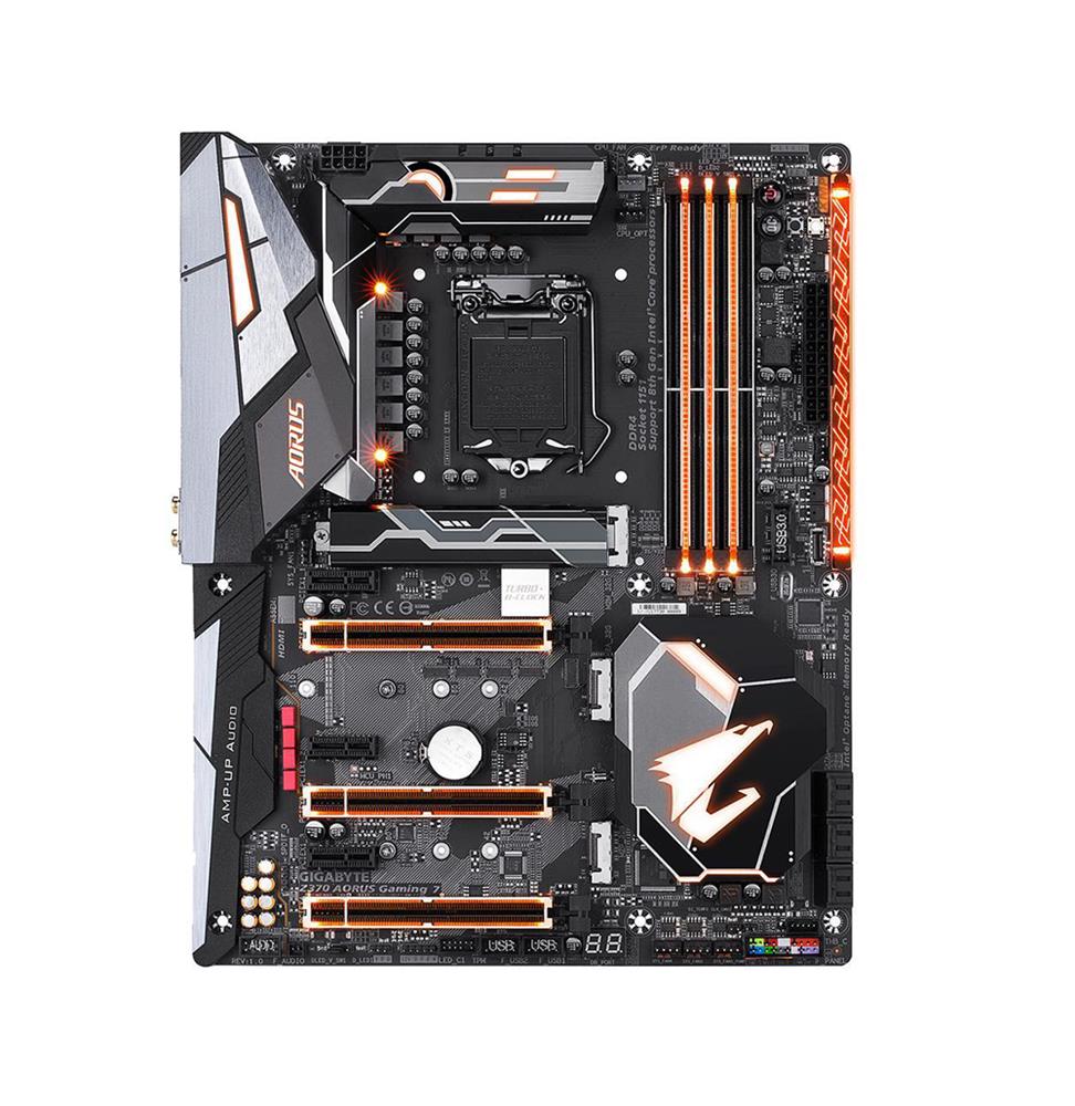 Z370 AORUS Gaming 7 (rev. 1.0) Gigabyte Socket LGA 1151 Intel Z370 Express Chipset 8th Generation Core i7 / i5 / i3 Processors Support DDR4 4x DIMM 6x SATA 6.0Gb/s ATX Motherboard (Refurbished)