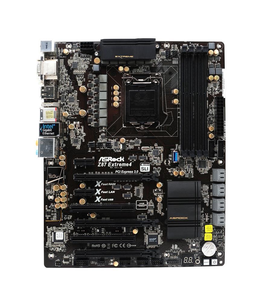 Z87EXTREME4 ASRock Z87 Extreme4 Socket LGA 1150 Intel Z87 Chipset 4th & 4th Generation Core i7 / i5 / i3 / Pentium / Celeron Processors Support DDR3/DDR3L 4x DIMM 6x SATA3 6.0Gb/s ATX Motherboard (Refurbished)