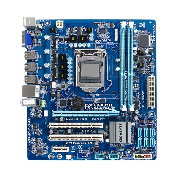 GA-H55M-S2 Gigabyte Socket LGA 1156 Intel H55 Express Chipset Core i7 / i5 / i3 / Pentium Processors Support DDR3 2x DIMM 6x SATA 3.0Gb/s Micro-ATX Motherboard (Refurbished)