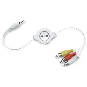 F3X1923-05-BLK Belkin Retractable Audio/ Video Cable for iPod Mini-phone Male RCA Male 5ft Black