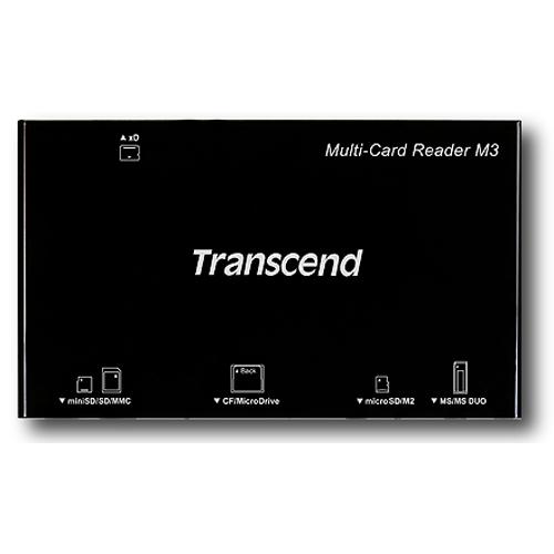 TS-RDM3K Transcend Multi-Card Reader M3 CompactFlash Type I, CompactFlash Type II, Microdrive, Secure Digital (SD) Card, Secure Digital High Capacity (SDHC), miniSD Card, miniSD High Capacity (miniSDHC), TransFlash, MultiMediaCard (MMC), MMCplus, RS-MMC, MMCmobile, Memory Stick, Memory Stick Du
