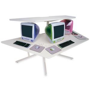 3579-GMQ Bretford Connections Series 3579 Instruction Work Center Trapezoid Top X-shaped Base 96" Table Top Width x 41.25" Table Top Depth x 1" Table Top Thickness 32" Height Mist Gray, Powder Paint, Quartz