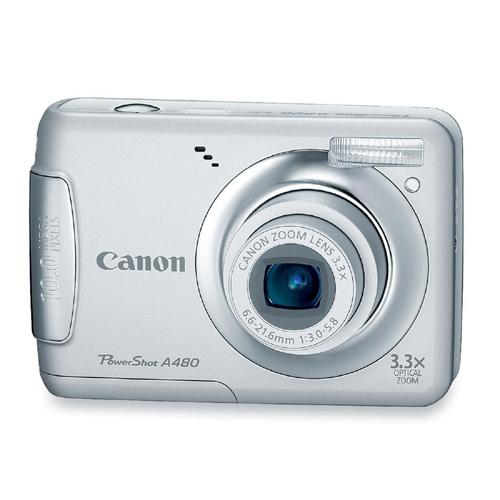 3474B001 Canon PowerShot A480 Compact Camera Silver 16:9 3.3x Optical Zoom 2.5" LCD 128MB Secure Digital (SD) Card 3648 x 2736 Image 640 x 480 Video PictBridge: YesBuilt-in (Refurbished)