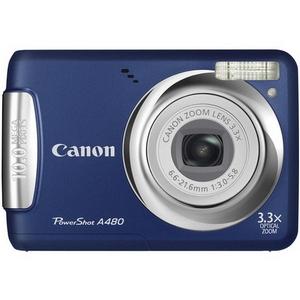 3476B001 Canon PowerShot A480 10 Megapixel Compact Camera Blue 2.5" LCD 3.3x Optical Zoom 128 MB Secure Digital (SD) Card Included 3648 x 2736 Image 640 x 480 Video PictBridge (Refurbished)