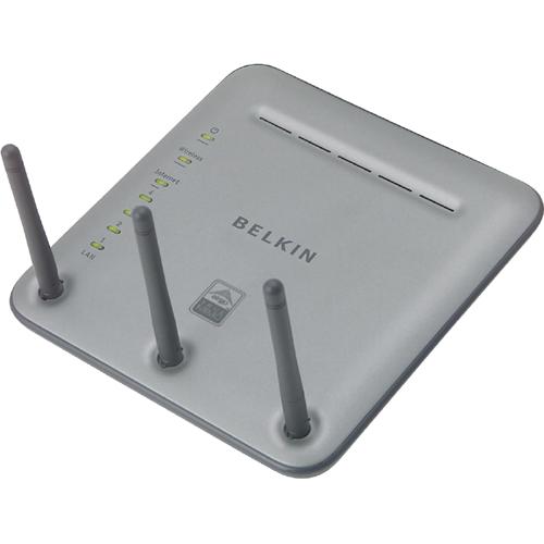 F5D8230-4 Belkin Pre-N Wireless Router IEEE 802.11a/b/g 3 x Antenna ISM Band 108 Mbps Wireless Speed 4 x Network Port (Refurbished)